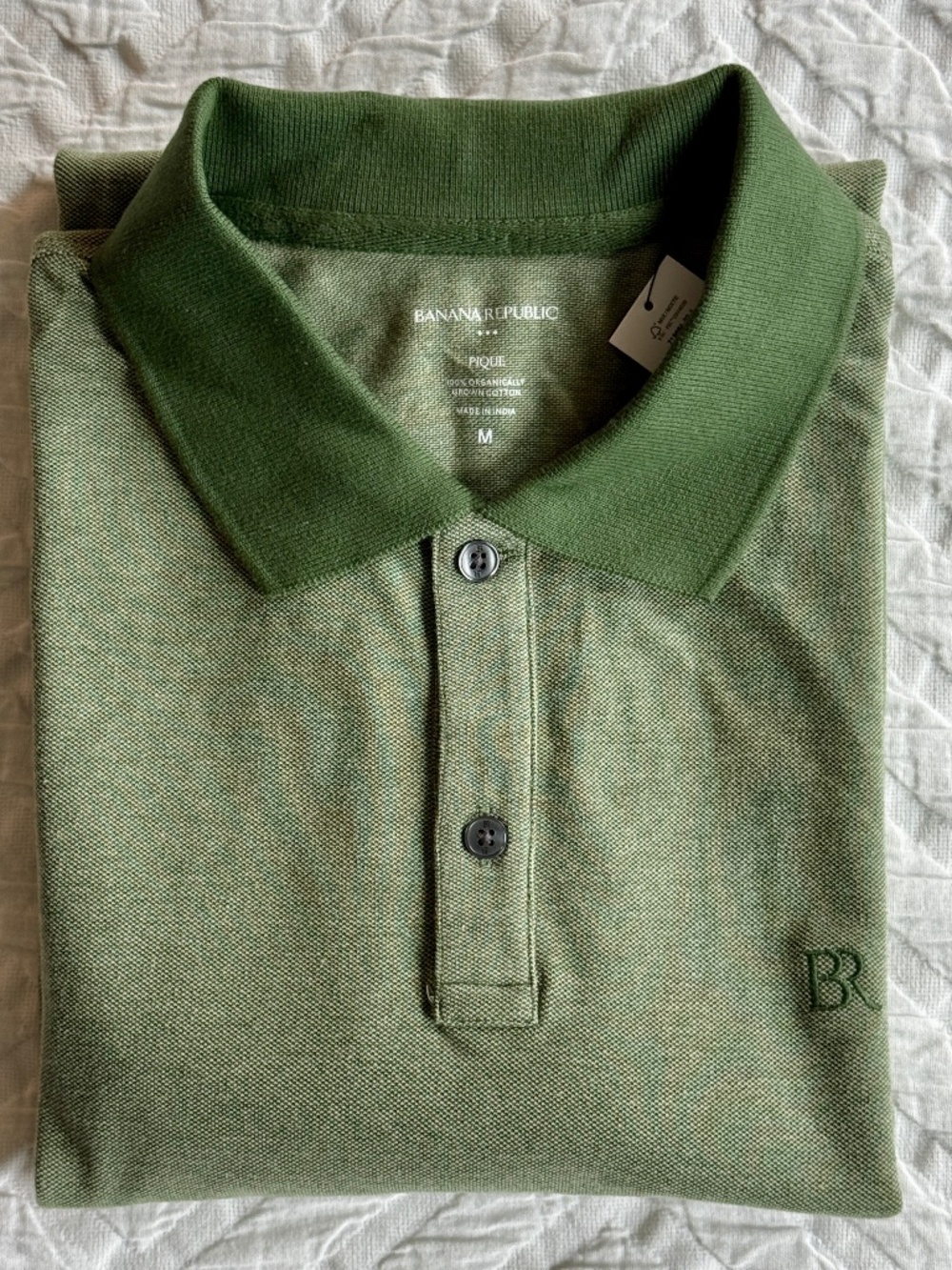 Banana Republic Factory Men's Standard-Fit Pique Polo Green Medium - Picture 2 of 3